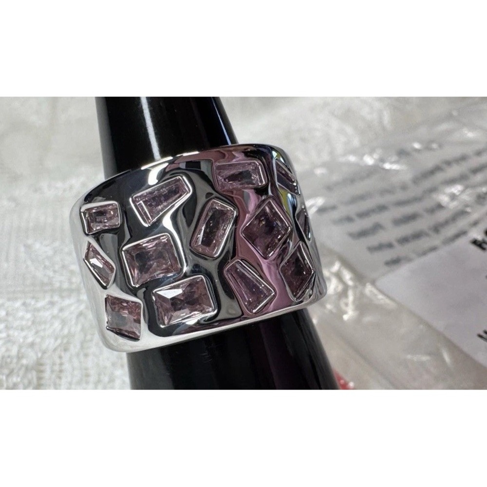 Bomb Party Ring Size 5 Move With Grace Rose Quartz CZ Rhodium Plated RG55856